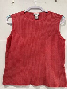 Oliver Perry Knit Tank Top Women Large Pink Good Ribbed Silk Blend Sleeveless